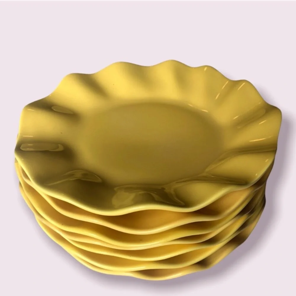 Crate&Barrel Two (2) Large Yellow Dinner Plates 12”